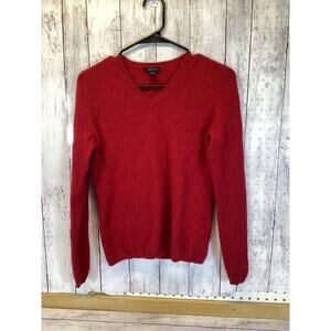 Only Mine Women's RED Cashmere Long Sleeve V-Neck Pullover Sweater Size-M